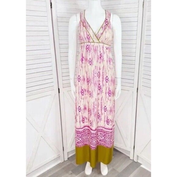 Chic Ann Taylor‎ Loft Womens Sz 6 Pink White 100% Silk Long Lined Sundress Dress - Picture 2 of 7
